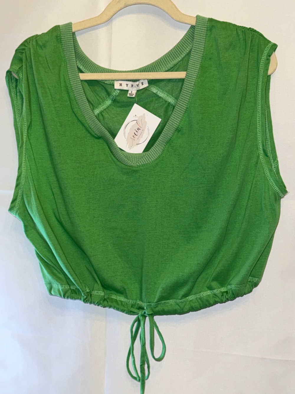 HYFVE Green Short Sleeve Cropped Tee with Drawstring